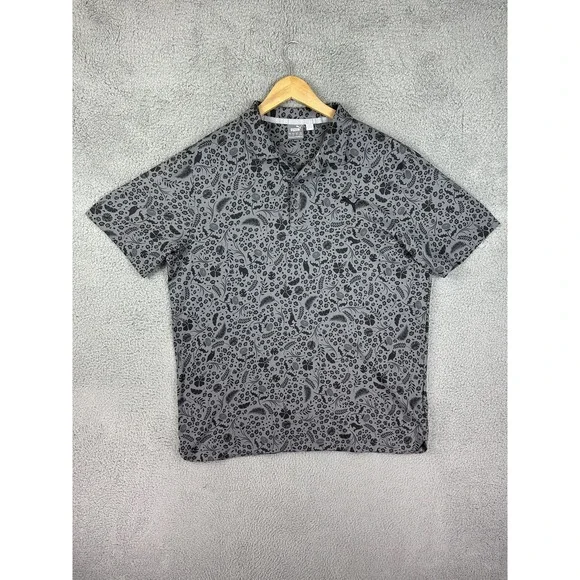 Puma Polo Shirt Mens Large Gray Floral Allover Print Performance Golf Paisley - Picture 2 of 8